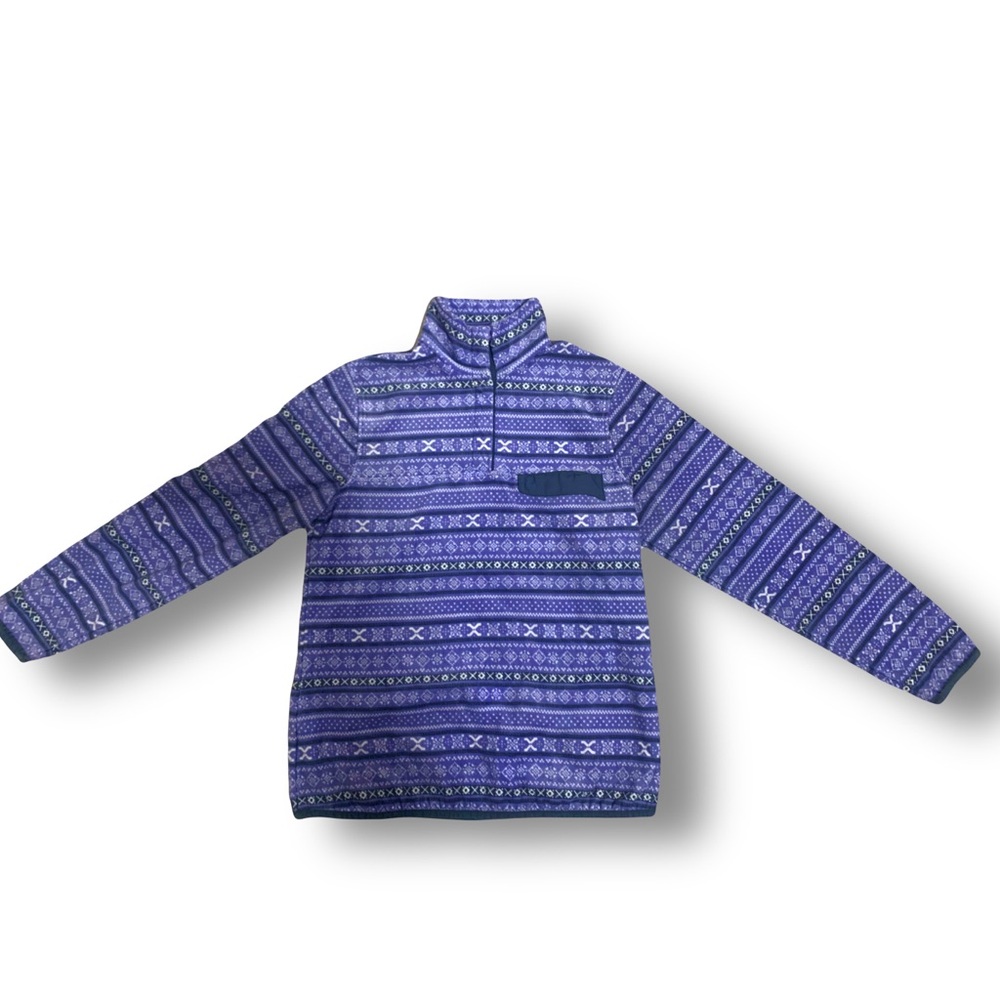 Warm Purple Fleece Sweater Pullover Plush Mock Neck Fair Isle Womens Small